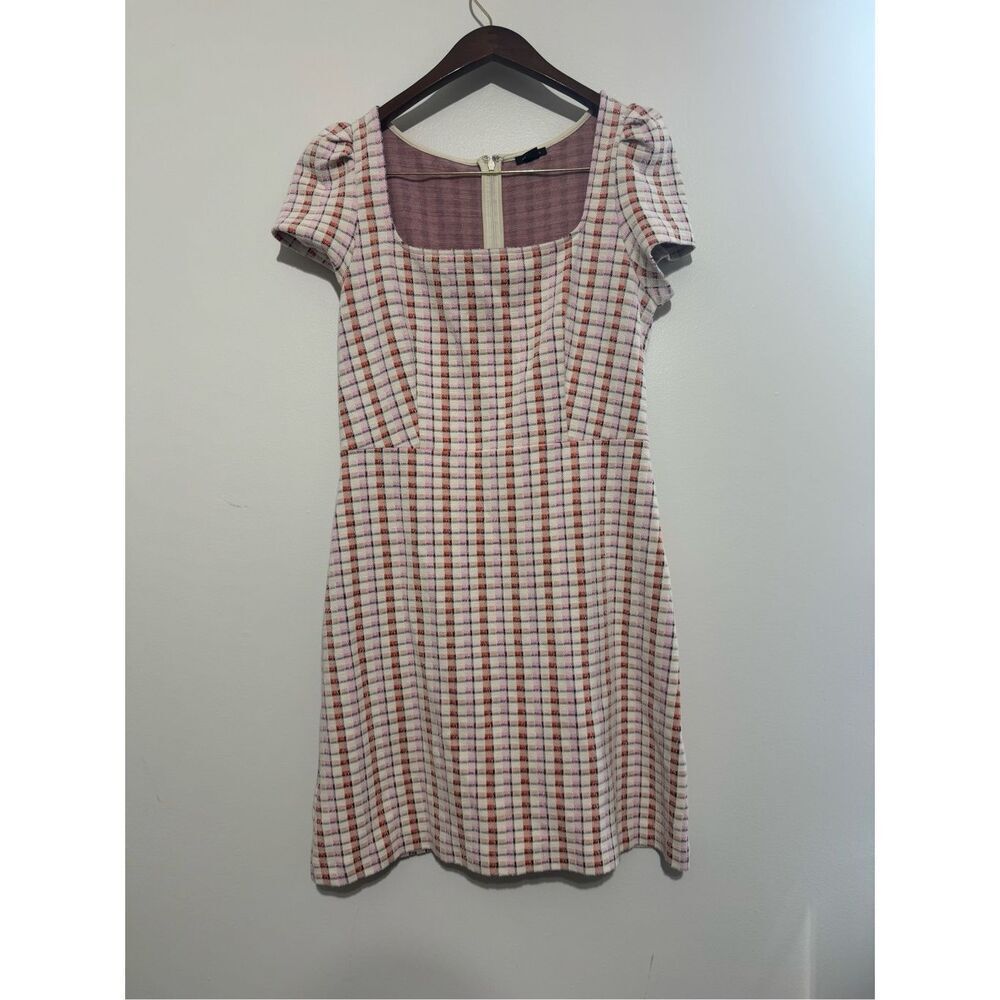 ANN TAYLOR Madras Plaid Puff Short Sleeve Flare Dress Pink Plaid Size 10